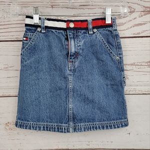 Vintage Tommy Hilfiger girls denim Jean skirt w/ red/white/blue/ waist stripe